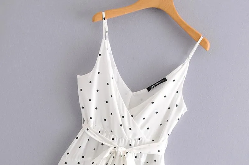 NiceMix Vintage Sexy Polka Dot Sashes Strap Mini Jumpsuits Womenn 2019 V Neck Sleeveless Backless Ladies Rompers Casual Vesti