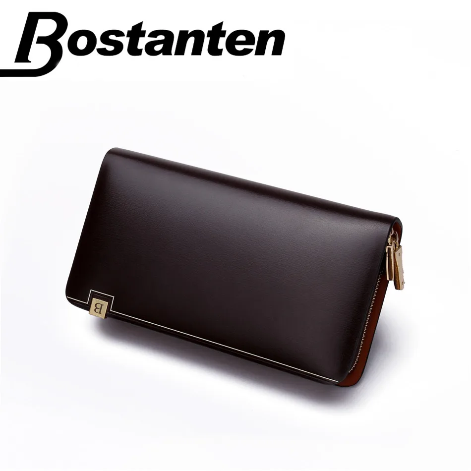  BOSTANTEN 2016 New Vintage Men's Fashion Split Leather Casual Zipper Large capacity Design Leather Wallet Hand Bag Clutch Purse 