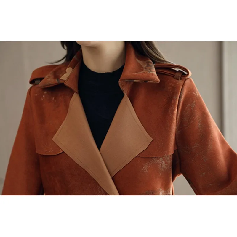 Femelle Plus Caramel Colour Longue gray Daim Coupe 1495 Okxgnz Taille Manteau De Impression Femmes Automne Mince Tranchée Peau Manteaux Mode La vent Section Nouveau Bx1Uw6qvw