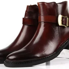 Модные мужские ботильоны; цвет коричневый, черный; ботинки в байкерском стиле из натуральной кожи; мужские ботинки с пряжкой