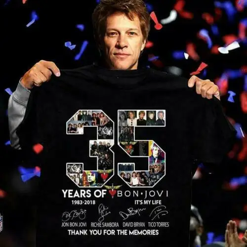 35 лет Bon Jovi Thank you for the memories-футболка на 35-летие Хлопковая мужская Футболка с рукавами для мальчиков футболка
