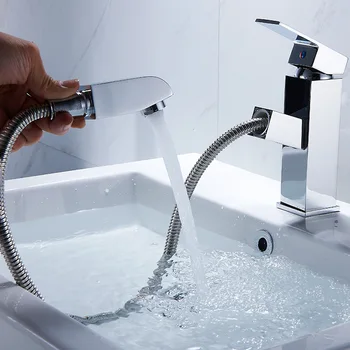 

Bathroom Pull out basin faucet Chrome water tap with sprayer shower pull down basin mixer