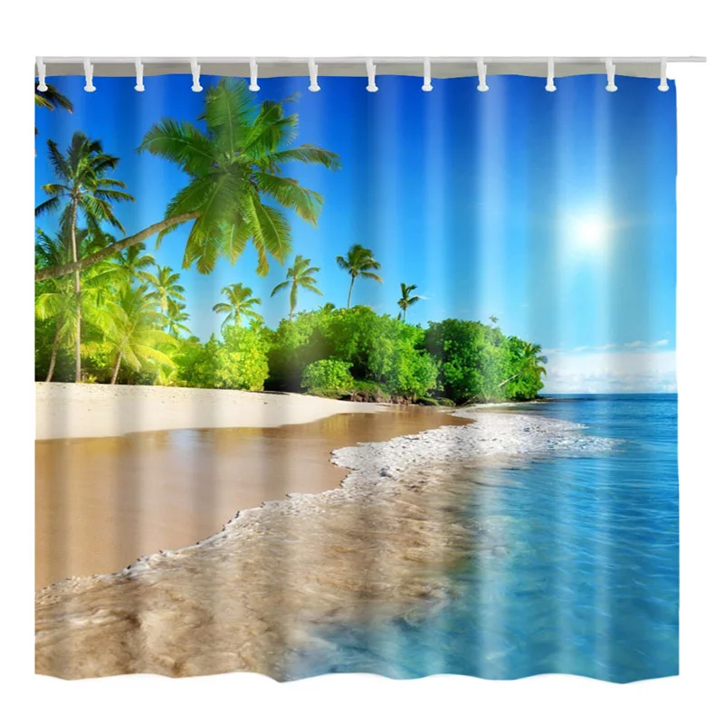 Высокое качество морской кокос дерево занавеска для душа индивидуальный дизайн креативная занавеска для ванны водонепроницаемый из полиэстера ткань - Цвет: B