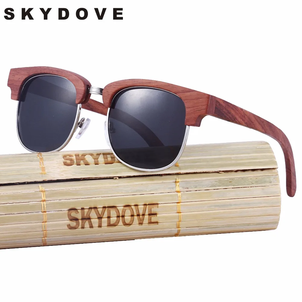 Buy SKYDOVE Semi Rimless Wooden Sunglasses Men