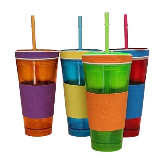 New Travel Snack Drink Bottle In One Container Lid Straw Kids