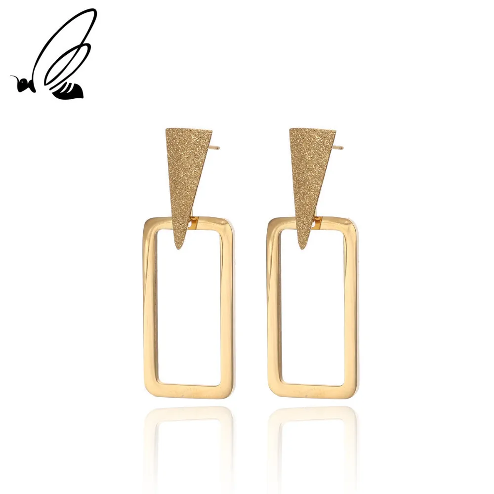 

S'Steel Abrasive Blasting Ear Pendant Stainless Steel Elegant Metal Geometry Long Drop Charm Dangle Earrings Jewelry Gold Color