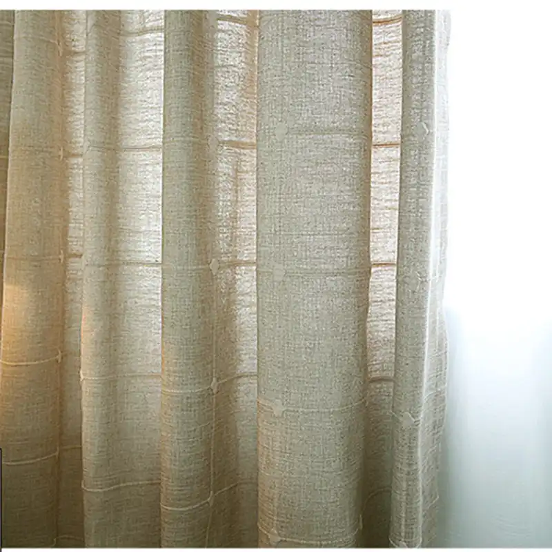 Grey Plaid Flax Linen Luxury Curtains Modern Living Room Bedroom