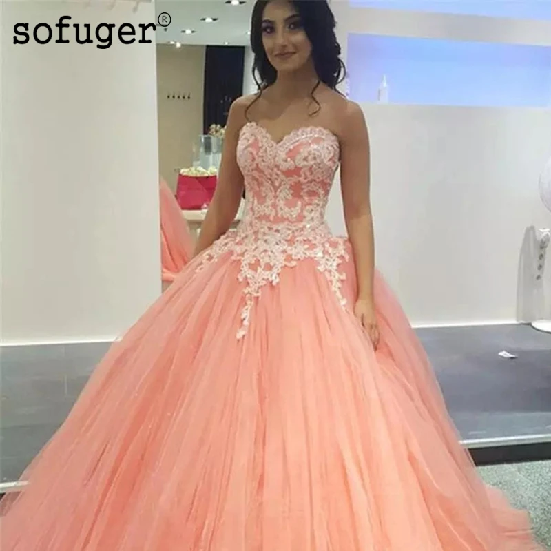 Organge Милая Sofuge тюль без лямок с аппликациями Пышное Бальное платье плиссированные бальные платья Quinceanera Vestido 15 Anos Festa