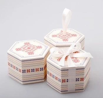 

7X14X9cm Hexagon Snow printed flower Abstract patterns small Cake box gift box, muffin box biscuits box 14cm fast shipping
