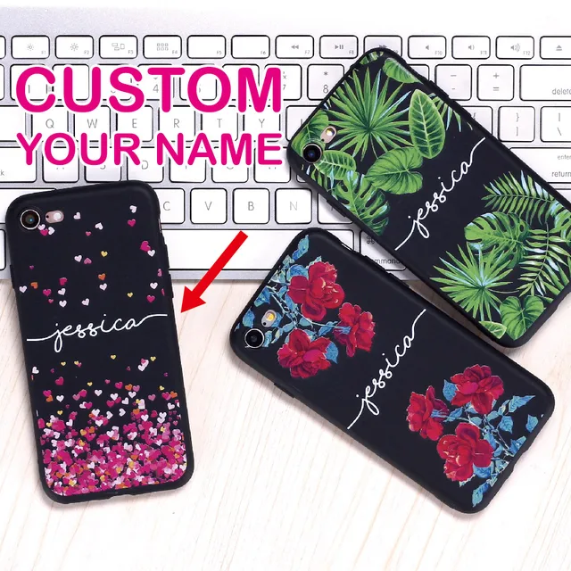 Custom Personalized Name Text Floral Soft Black Phone Case For SAMSUNG