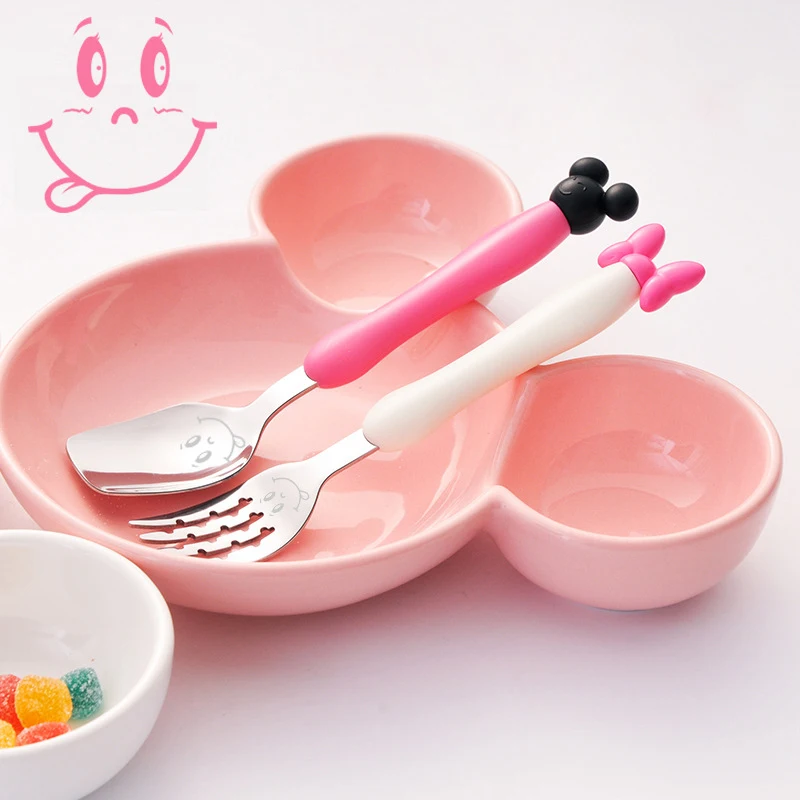 

2pcs/Creative portable Mickey Mouse cutlery Fork Spoon Set Stainless Steel children tableware baby spoon