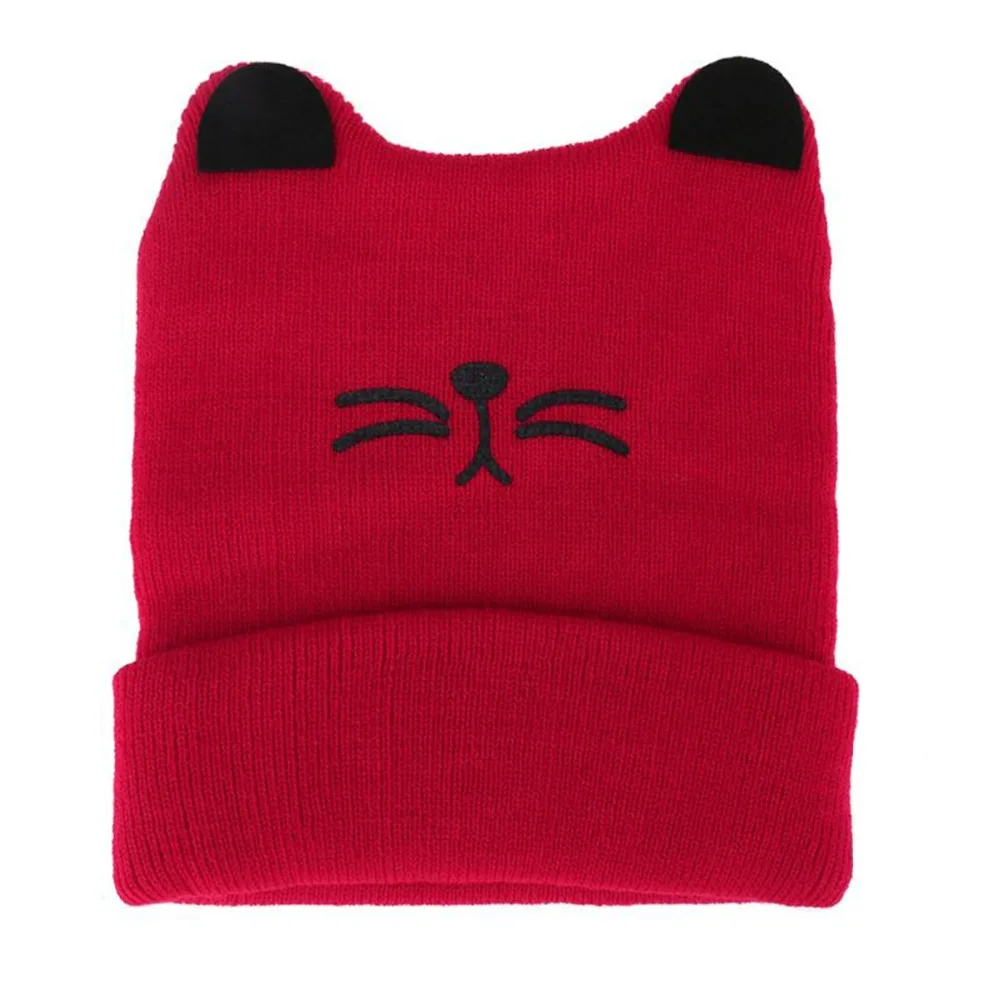 Puseky Чепчик для новорожденного мультяшная вязаная шапка для маленьких мальчиков и девочек с кошачьими ушками вязаная шапка для малышей теплая шапка на осень и зиму