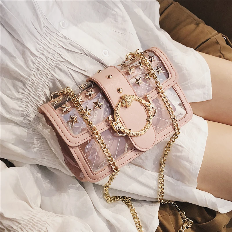 

Transparent Jelly bag 2019 Fashion New High Quality PVC Women's Designer Handbag Cute Girl Lock Chain Shoulder Messenger bags