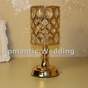 

Free shipment 10PCS/lots Noble Metal Gold Crystal Bead Candle Holder for Wedding decorations Event products Party decorations