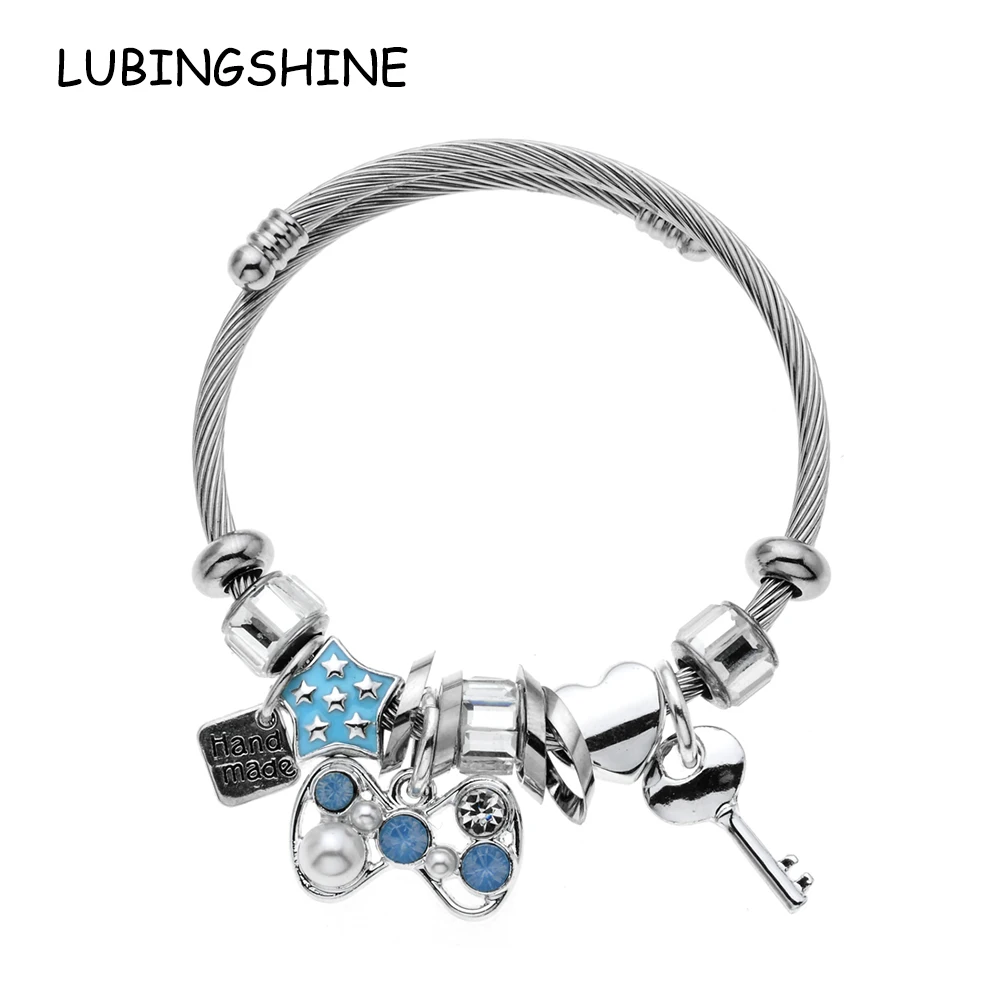 Европейский браслет LUBINGSHINE из нержавеющей стали с регулируемым шармом подвеска