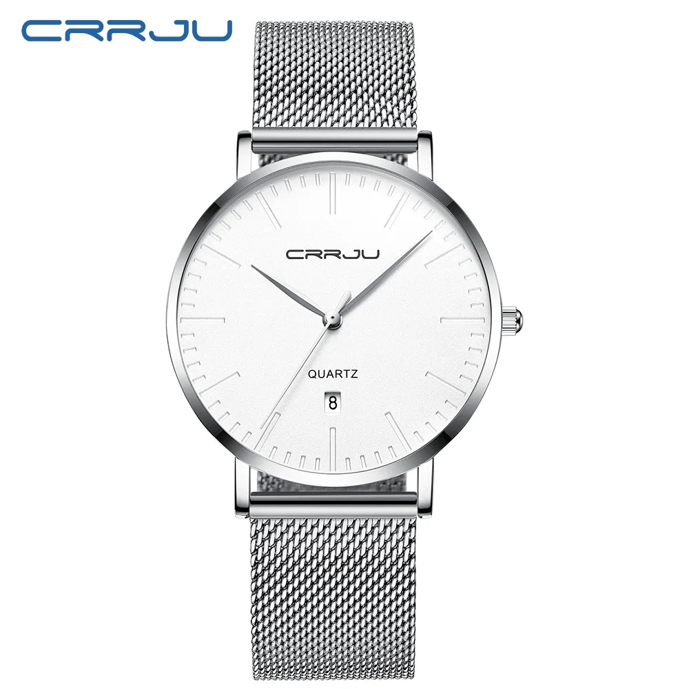 CRRJU модные мужские часы Топ бренд класса люкс Синий водонепроницаемые часы ультра тонкий Дата Простые повседневные кварцевые часы мужские спортивные часы