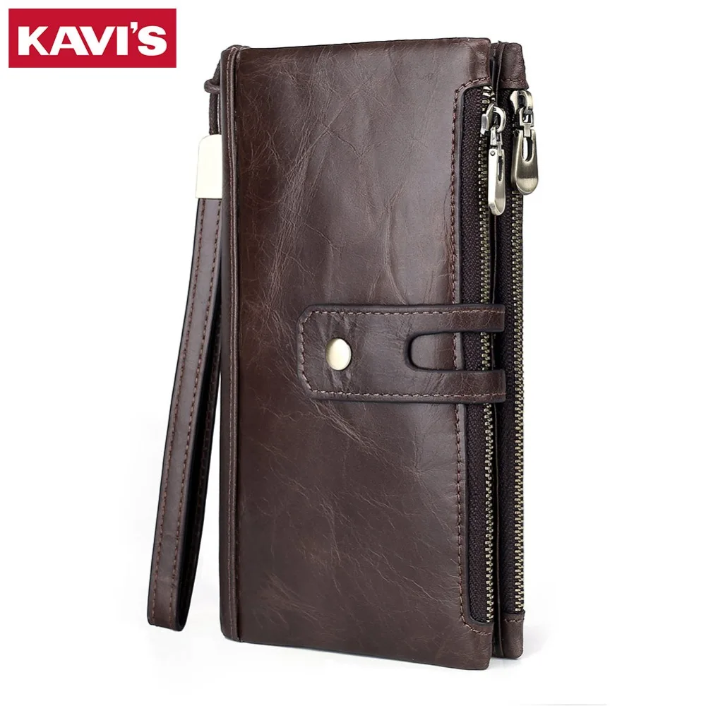 

KAVIS New Genuine Leather Men Wallet Male Cell Phone Clutch Coin Purse Walet Portomonee PORTFOLIO Clamp For Money Bag Handy Long