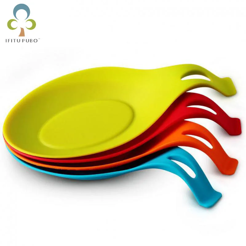 

1pc Hot sell Kitchen Gadgets Silicone Spoon Rest Spatula Holder Cooking Tools Candy color WYQ