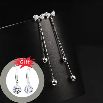 

Ataullah Bow-knot Drop Earrings for Woman Long Hanging Chain Dazzling Round Ball Pendant Earring Brincos Bijoux EW007NS