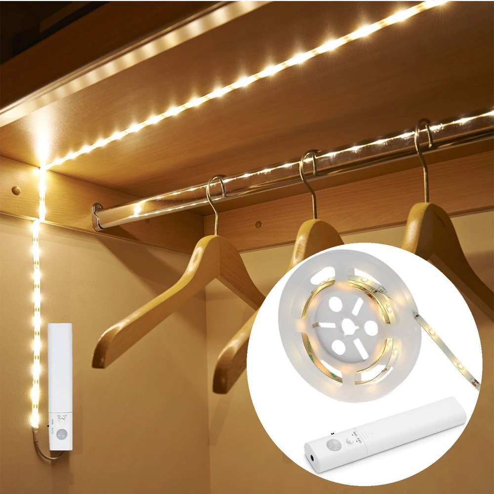 

LED Wireless Motion Sensor light Strip AAA Battery 5050 Under Bed Bedroom Nightlight 1M 3M For Wardrobe Cabinet Stairs lighting
