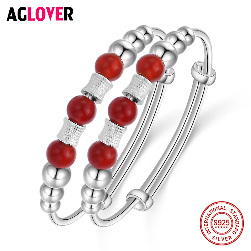 

990 Sterling Silver Bracelet Female Simple Red Agate Bracelet Bangles Child Baby Silver Jewelry Wholesale