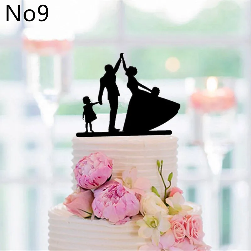 Семейный стиль торт Топпер семейный силуэт свадебный торт Топпер невесты и жениха верхушка для торта в виде пары свадьба, юбилей Декор - Цвет: No 9