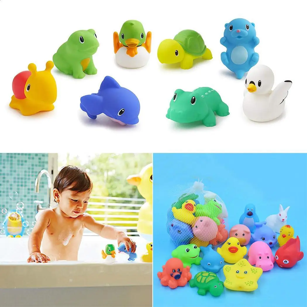 13 Pcs Mixed Animals Swimming Water Toys Colorful Soft Floating Rubber Duck Squeeze Sound Squeaky Bathing Toy For Baby Bath Toys