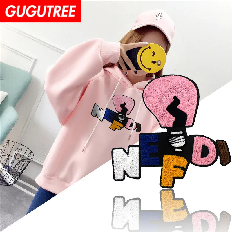 GUGUTREE towel embroidery big bulb patches letter patches badges applique patches for clothing XC-354