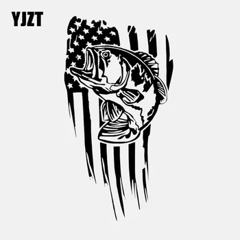

YJZT 9CM*17CM Tattered Flag Bass Fish Car Sticker Decal Fishing Vinyl Black/Silver C24-0613