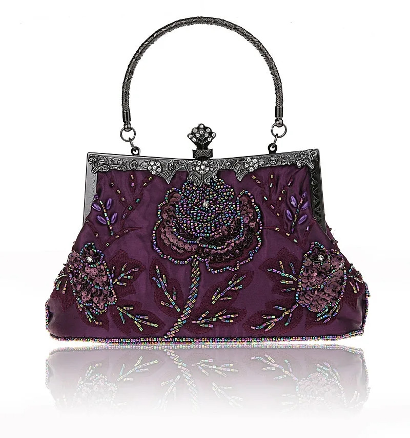 Новое поступление, серебристая Женская сумочка для банкета, расшитая бисером и блестками, вечерние сумочки для невесты, сумочка для макияжа, 03331-1-C - Цвет: Фиолетовый