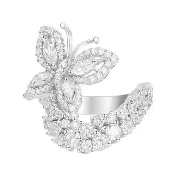 

SLJELY Luxury 925 Sterling Silver Butterfly Floral Ring Micro Pave Full Cubic Zirconia Stones for Women Fashion Party Jewelry