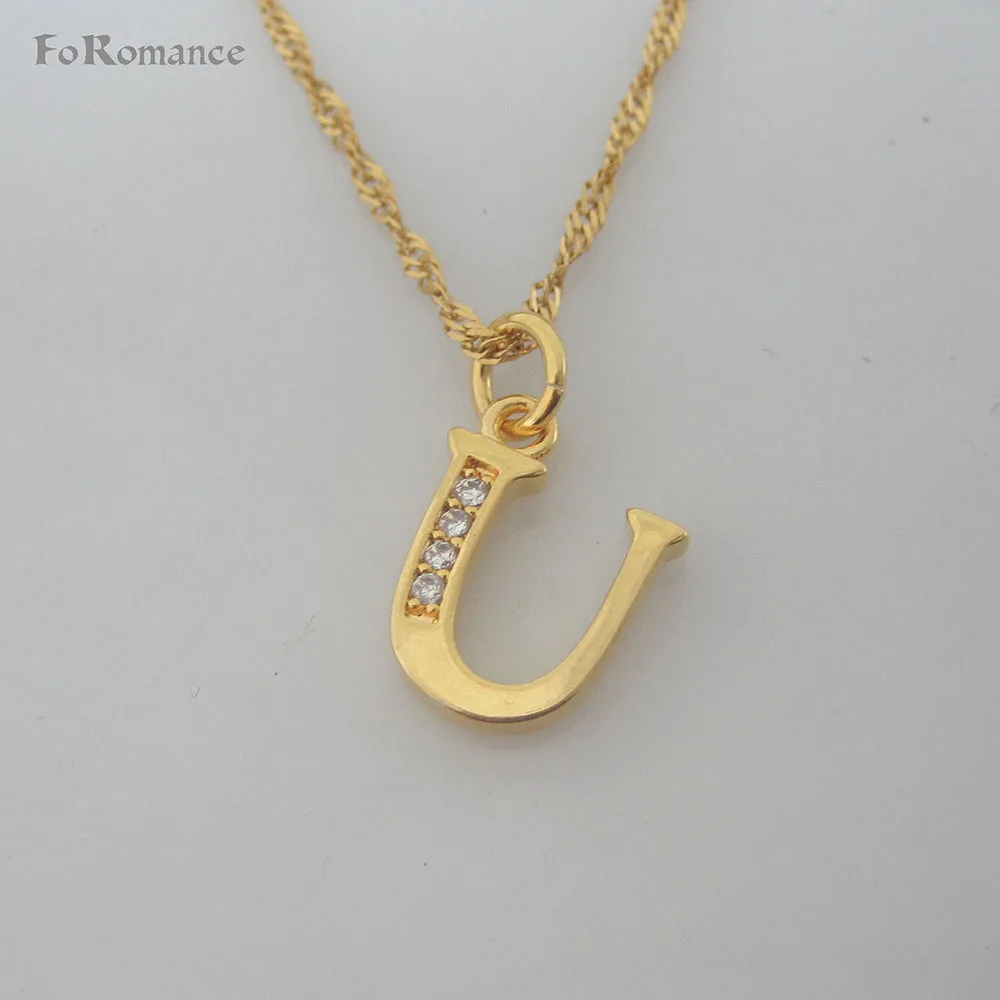 LETTER U 26 букв GP 1" Твист цепочки и ожерелья Письмо A B C D E F G H I J L M N O P Q R S T U V W X Y Z начальный CZ камень сверкающих кулон - Окраска металла: LETTER U