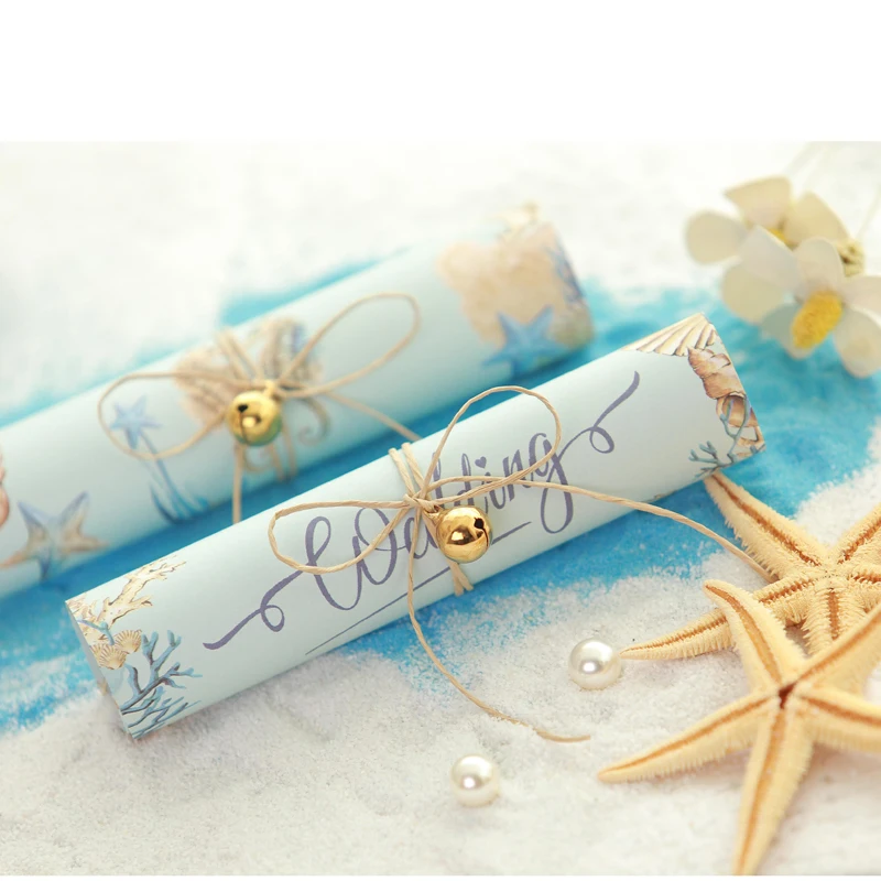 

High quality new scrolls design invitation scrolls+quality material craft color box for wedding&business invitation customize