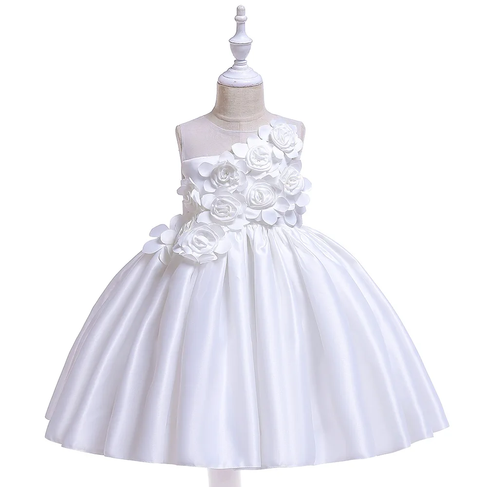 

HOT Toddler Girl children costume 2019 new Summer sleeveless dress for Girl flower Silk Wedding party elegant Kids Dresses