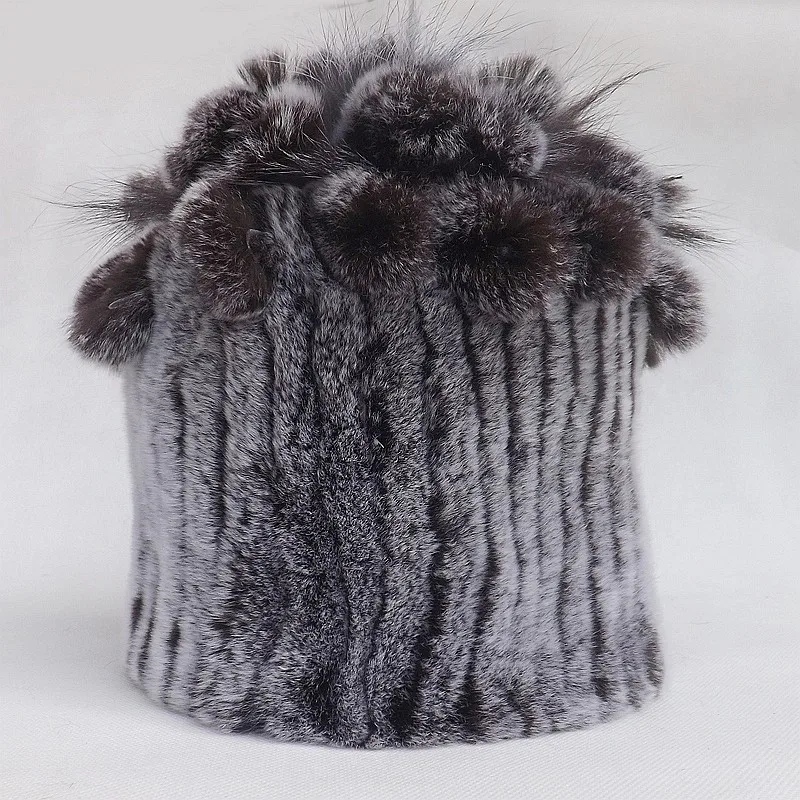 

Women Hats Caps For Women Real Fur Winter Knitted Gorros Beanie Female Russian Hat Femme Toucas de Inverno Feminina Hat Womens