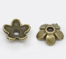 Tapas de cuentas de aleación de metal de Zinc flor bronce antiguo (se adapta a cuentas de 8mm-14mm) patrón de flores 6,5mm x 6,5mm ,70 Uds nuevo