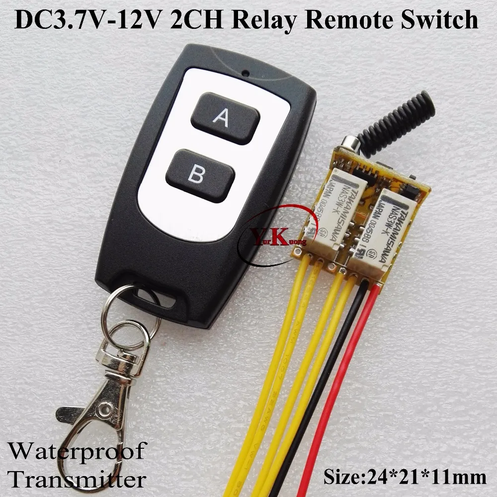 

Micro Relay Remote Switch 4.2V 4.5V 5V 6V 7.4V 8V 9V 12V 2CH 2A NO COM NC Contact Switching Wireless Switch ASK Momentary Latche