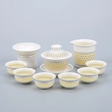 Сине-белый изысканный чай набор 1 Gaiwan 6 чашек сотовый чайник чайники фарфорная чашка для чая Китайский кунг-фу чайный сервиз, кружка для вина