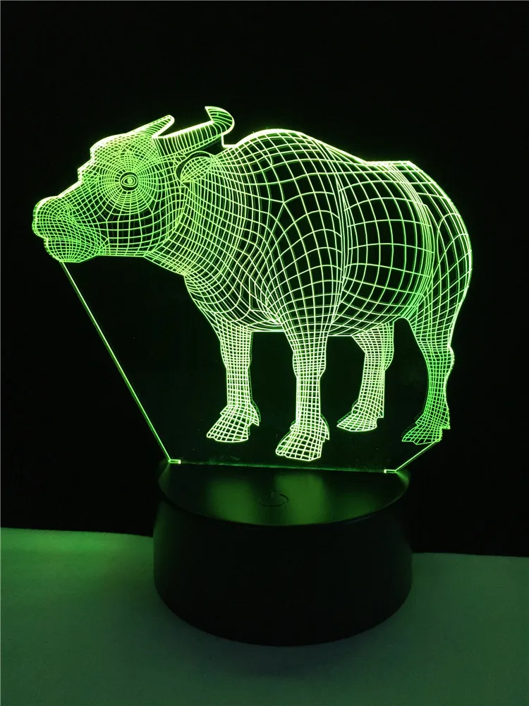 Новинка 3D Корова Buffalo 7 цветов сменный светодиодный ночник с USB многоцветная Ночная лампа новогодние подарки Новинка подарки