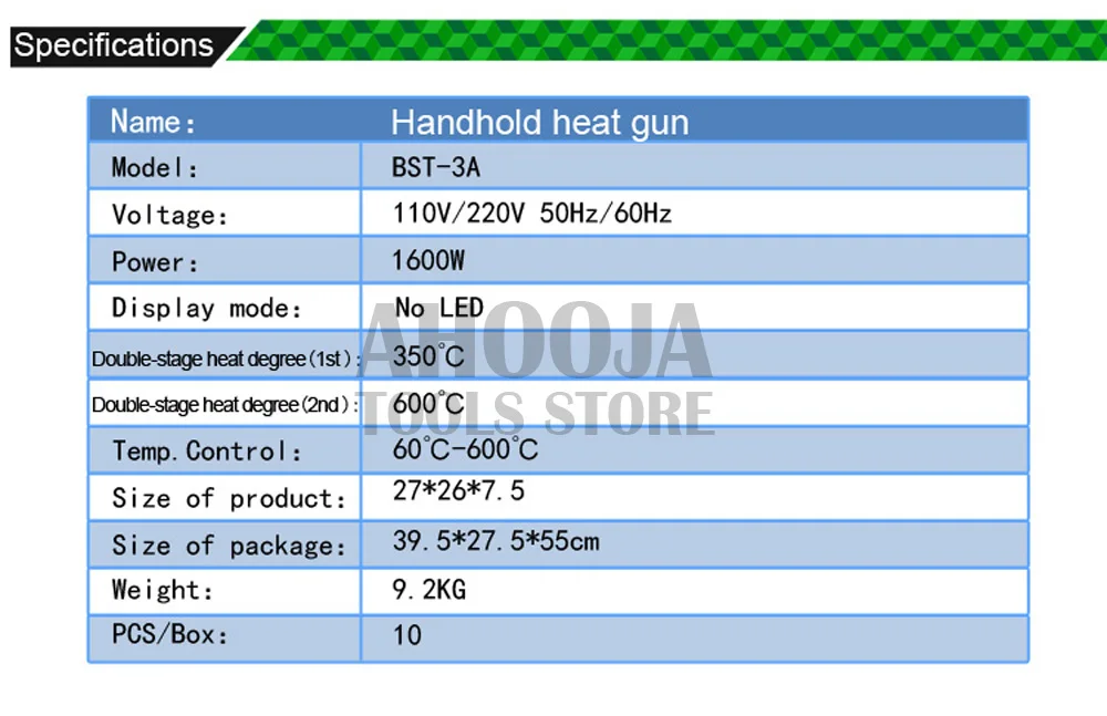 BST-8016-3A ручной регулируемый тепловой пистолет с постоянной температурой горячий воздух воздуходувка противоскользящая ручка смягчающий сварочный материал инструменты