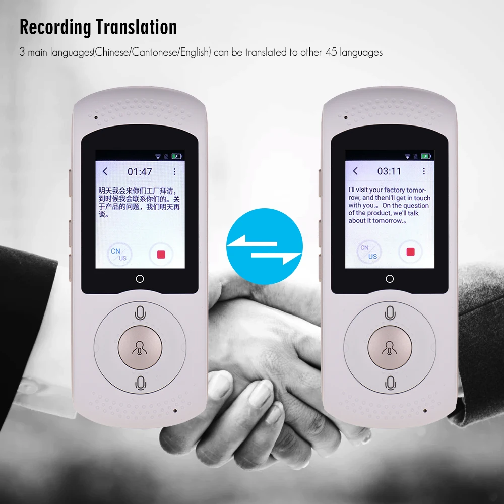 2,0 дюймов 45 языков умный голосовой путешествия переводчик Bluetooth4.2 интеллигентая(ый) в режиме реального времени, для свиданий переводчик