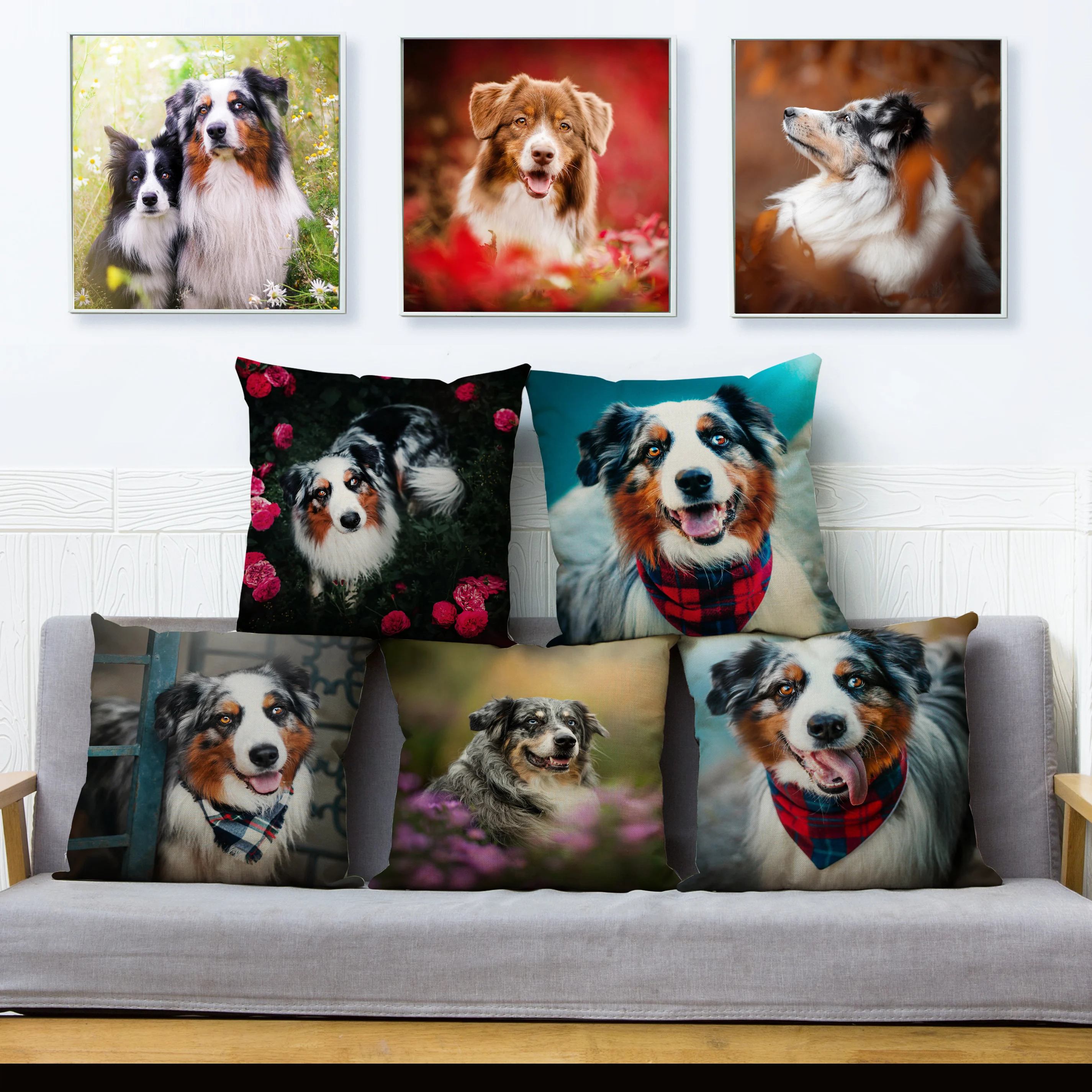 

Cute Australian Shepherd Dog Print Cushion Cover 45*45 Square Linen Pillow Covers Throw Pillows Cases Sofa Home Decor Pillowcase