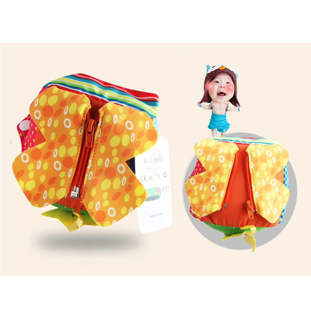 Educational Basic Life Skills Baby Toddler Learn to Dress - 6 in One Crinkle Cloth Cube Toy - Zip Snap Button Tie Puzzle