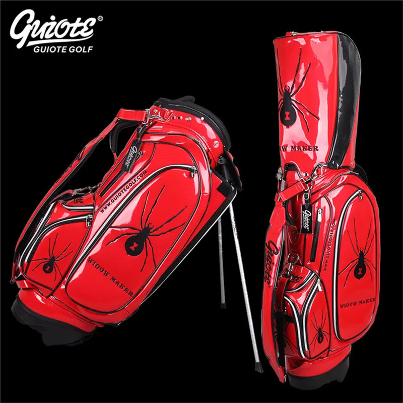 

RED WIDOW MAKER Spider Golf Stand Bag PU Leather Golf Carry Bag With Rainhood Embroidery Design 8-way 9" Size For Men Women