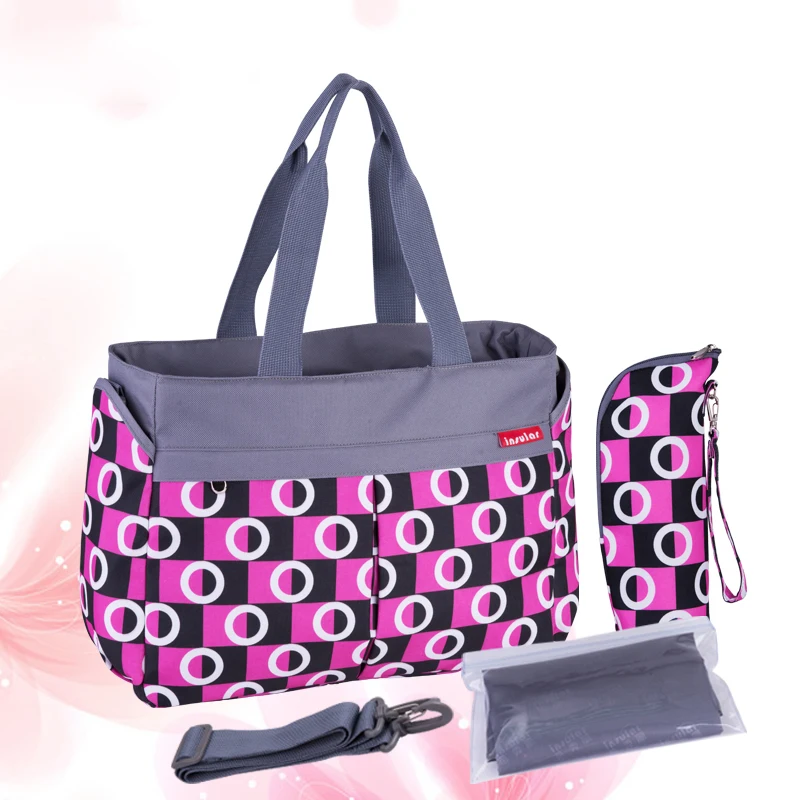 Black Circles Large Baby Changing Bag Luxury Nappy Bag Changing Mat 5PCS