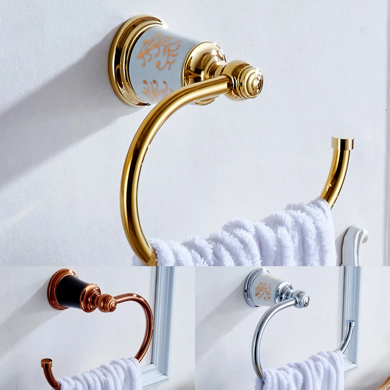 VidricTowel Rings Solid Brass Gold Finish Towel Bar Bath Towel Holder