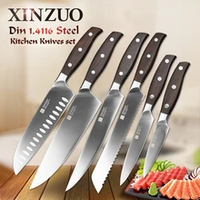 XINZUO kitchen tools 6 PCs kitchen knife set utility cleaver Chef bread knife stainless steel Kitchen Knife sets free shipping