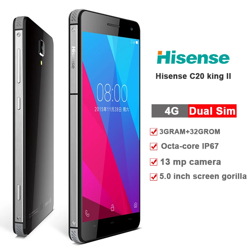 Hisense C20 водонепроницаемый телефон 4G LTE IP67 восьмиядерный смартфон 5 дюймов 13 МП 3 ГБ ОЗУ 32 Гб ПЗУ мобильный телефон K8 H910 G610M