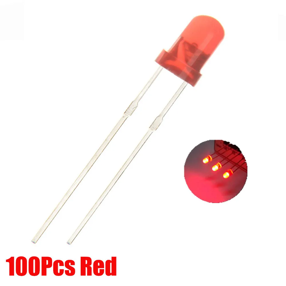 Red 100Pcs 100 шт./лот 5 цветов F3 3 мм круглый светодиодный кабельные наконечники в наборе для ультра яркий рассеянный зеленый/желтый/синий/белый/красный светодиод - Цвет: Red 100Pcs