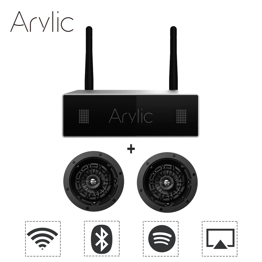 

A50 WiFi & Bluetooth multiroom amplifier with a pair of in-ceiling speaker with aimable woofer and tweeter